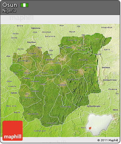 Satellite 3D Map of Osun, physical outside