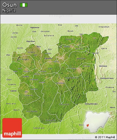 Satellite 3D Map of Osun, physical outside