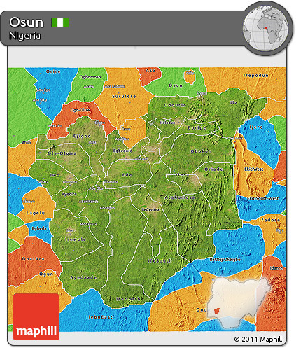 Satellite 3D Map of Osun, political outside