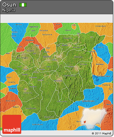 Satellite 3D Map of Osun, political outside
