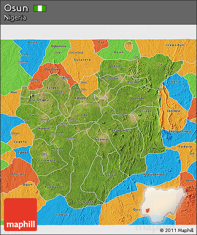 Satellite 3D Map of Osun, political outside