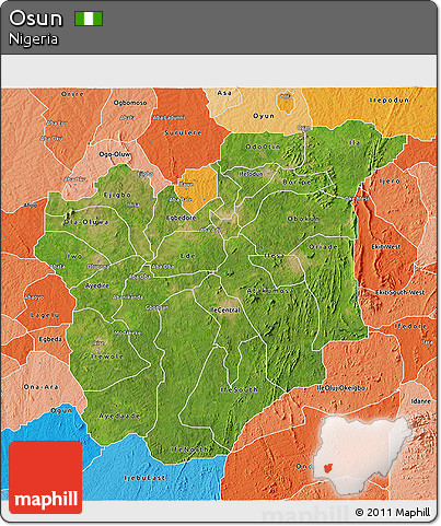 Satellite 3D Map of Osun, political shades outside