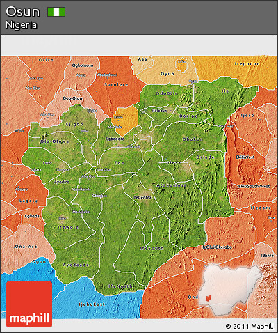 Satellite 3D Map of Osun, political shades outside