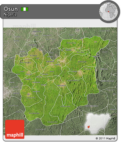 Satellite 3D Map of Osun, semi-desaturated