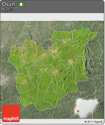 Satellite 3D Map of Osun, semi-desaturated