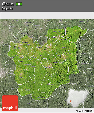 Satellite 3D Map of Osun, semi-desaturated