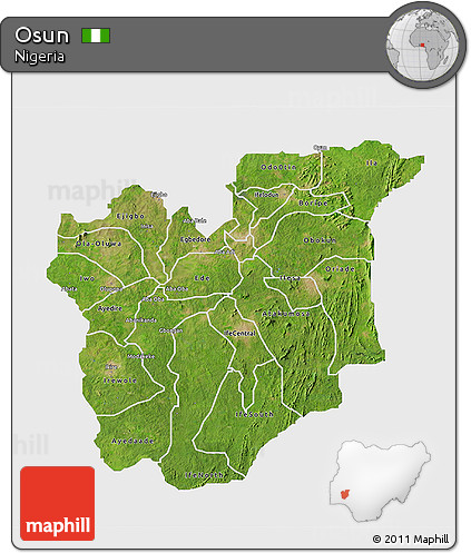 Satellite 3D Map of Osun, single color outside