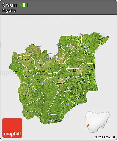 Satellite 3D Map of Osun, single color outside