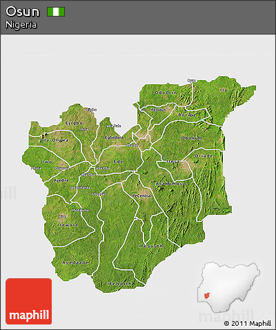 Satellite 3D Map of Osun, single color outside