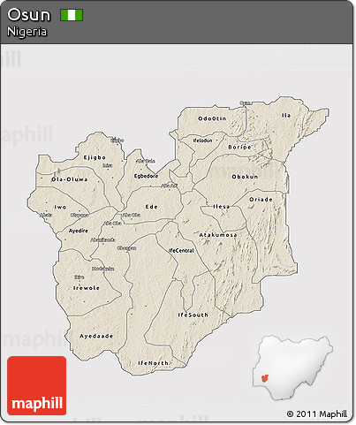 Shaded Relief 3D Map of Osun, cropped outside