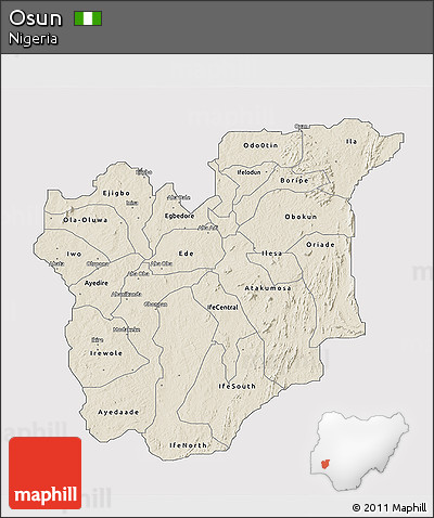 Shaded Relief 3D Map of Osun, cropped outside