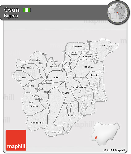 Silver Style 3D Map of Osun, single color outside