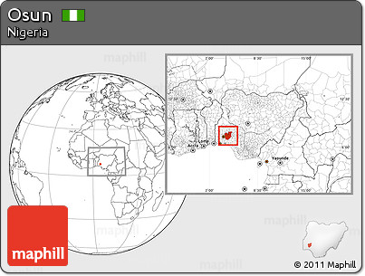 Blank Location Map of Osun, within the entire country