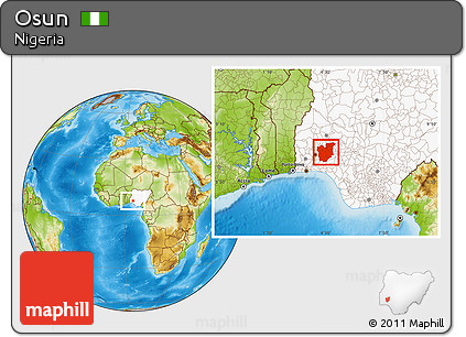 Physical Location Map of Osun, highlighted country