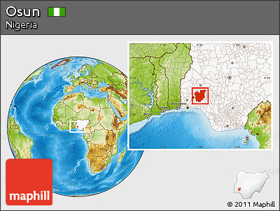 Physical Location Map of Osun, highlighted country