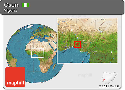 Satellite Location Map of Osun, within the entire country
