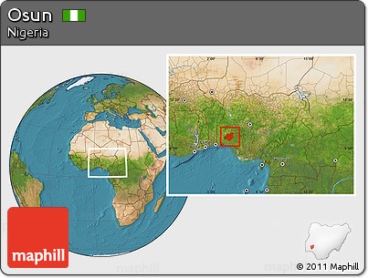 Satellite Location Map of Osun, within the entire country