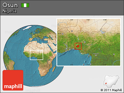 Satellite Location Map of Osun, within the entire country