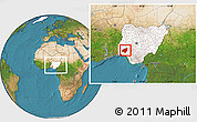 Satellite Location Map of Osun, highlighted country, within the entire country