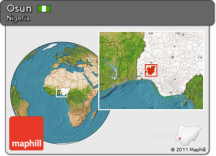Satellite Location Map of Osun, highlighted country