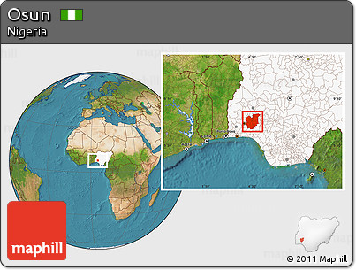 Satellite Location Map of Osun, highlighted country