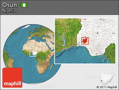 Satellite Location Map of Osun, highlighted country