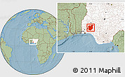 Savanna Style Location Map of Osun, highlighted country, hill shading
