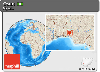 Shaded Relief Location Map of Osun