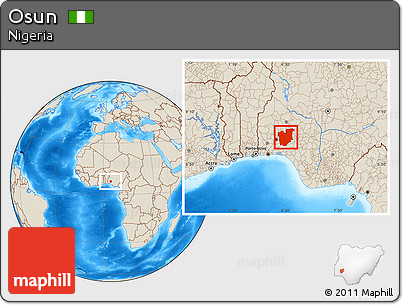 Shaded Relief Location Map of Osun