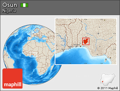 Shaded Relief Location Map of Osun