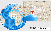Shaded Relief Location Map of Osun, highlighted country, within the entire country