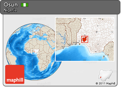 Shaded Relief Location Map of Osun, highlighted country