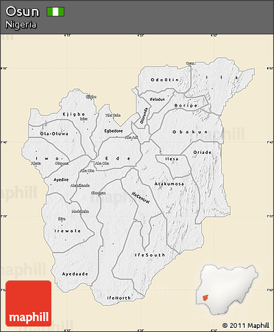 Classic Style Map of Osun, single color outside