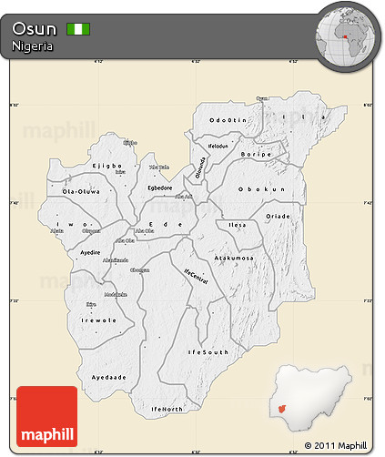 Classic Style Map of Osun, single color outside