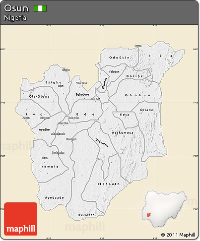 Classic Style Map of Osun, single color outside