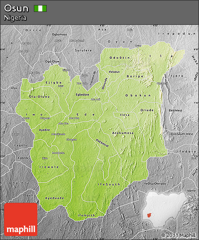 Physical Map of Osun, desaturated