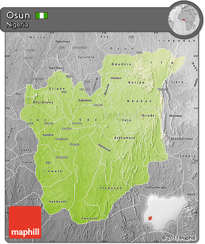 Physical Map of Osun, desaturated