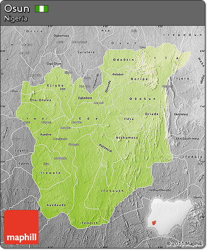 Physical Map of Osun, desaturated