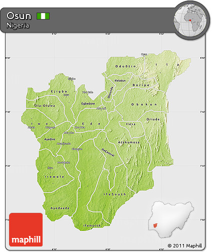 Physical Map of Osun, single color outside
