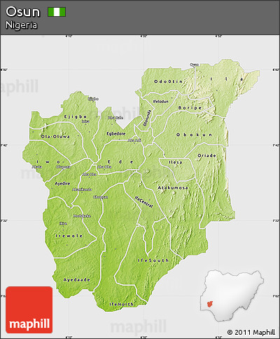 Physical Map of Osun, single color outside