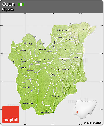 Physical Map of Osun, single color outside