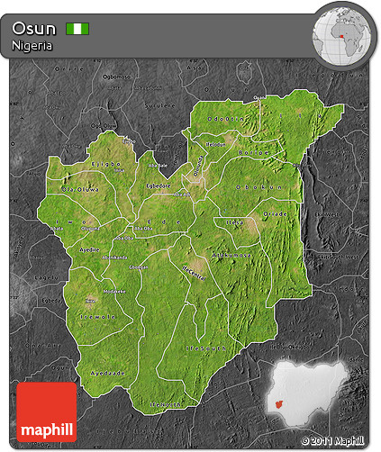 Satellite Map of Osun, darken, desaturated