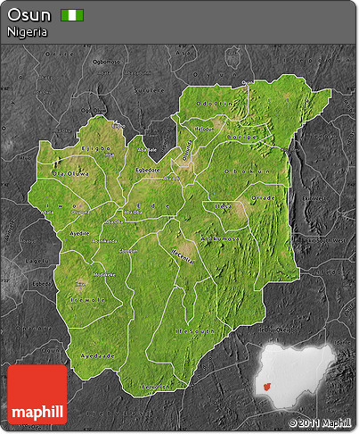 Satellite Map of Osun, darken, desaturated