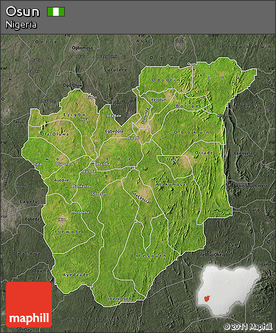 Satellite Map of Osun, darken, semi-desaturated