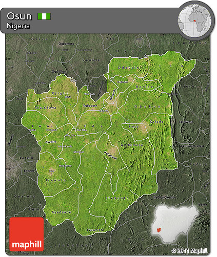 Satellite Map of Osun, darken, semi-desaturated