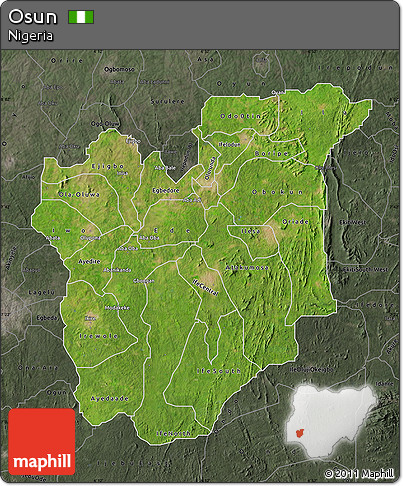 Satellite Map of Osun, darken, semi-desaturated