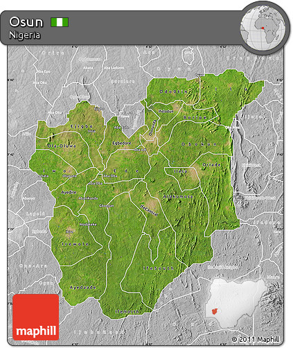 Satellite Map of Osun, lighten, desaturated