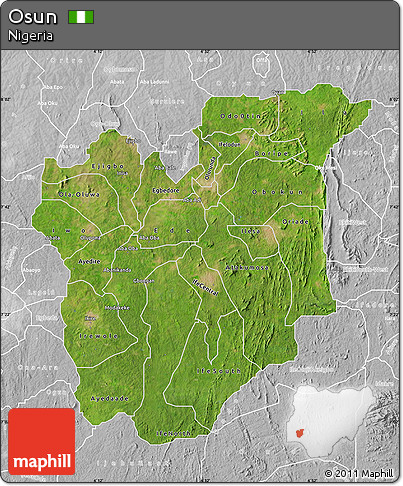 Satellite Map of Osun, lighten, desaturated