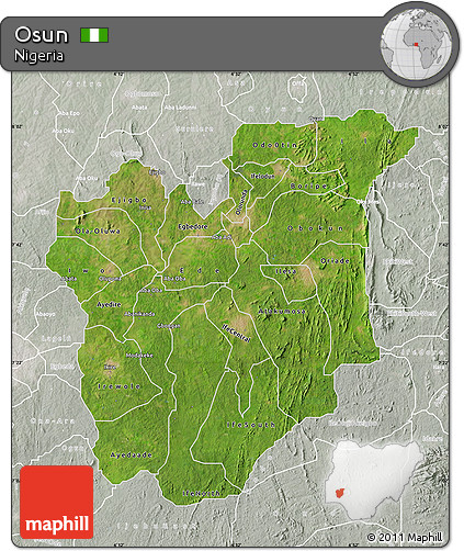 Satellite Map of Osun, lighten, semi-desaturated