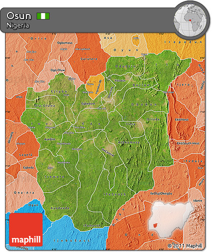 Satellite Map of Osun, political shades outside